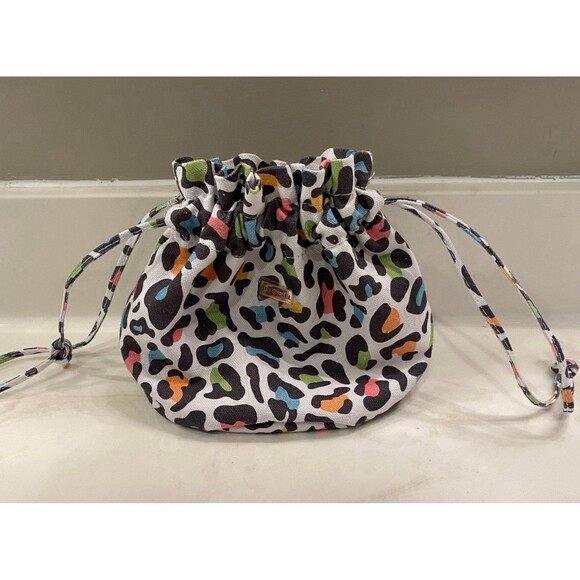 Jane Marie Makeup Organizer Canvas Bag w/ Pull tie in Rainbow Leopard Print - Picture 6 of 10